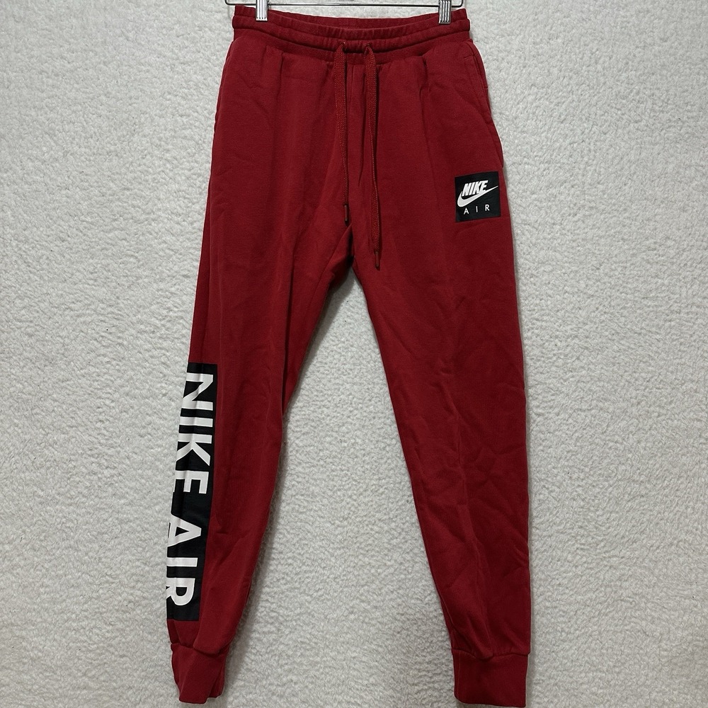 Nike Mens Tracksuit Bottoms Red Air Joggers Streetwear Fleece Pants Swoosh Sz S